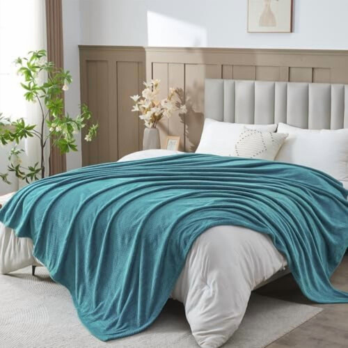 Flannel Fleece Throw Blanket King Size Dark Blue 1