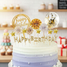 Juego de 12 velas doradas de cumpleaños con confeti, globos, estrellas y adornos para cupcakes: decoración para pasteles, ideal para fiestas y para