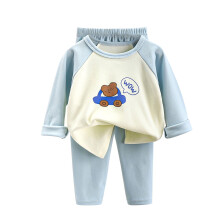 Fleece-pyjamassæt til småbørn til drenge og piger – Termisk, ensfarvet/printet, langærmet, fortykket nattøj – blå