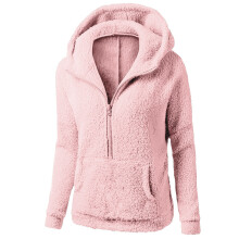 Damen-Fleecejacke mit halbem Reißverschluss, langärmlig, einfarbig, Wintermantel