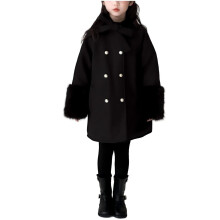 Manteau enfant en laine mélangée à boutons, cardigan mi-long, veste d'hiver chaude et décontractée avec poches, manches longues, sans capuche