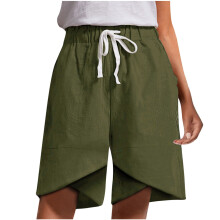 Pantaloni casual eleganti, pantaloncini da donna in cotone e lino, tinta unita, comodi, elasticizzati, gamba larga, casual