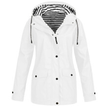 LoyisViDion Coat Women Solid Rain Jacket Outdoor Plus Size Waterproof Hooded Raincoat Windproof White 12(L)