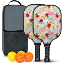 Floral Fiberglass Pickleball Paddles Set with 2 Balls & Bag – Compatible with Indoor/Outdoor Play