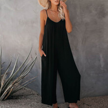 Liquidação! Macacão feminino lulshou com alças, modelo novo de verão, cor sólida, com bolsos e estilo casual.