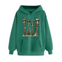 Hættetrøjer med hjerter og grafisk print til kvinder, rund hals, Valentinsdag-pullover, mintgrøn, XL