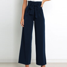 Calça feminina de pernas largas lulshou, cor sólida, cintura alta, modelagem solta e pernas largas com bolsos. Versátil para o trabalho.