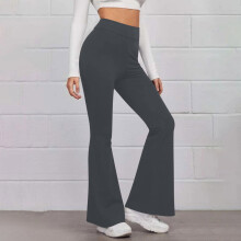 Calça feminina casual slim de cintura alta elástica, cor sólida, para esportes e ioga.