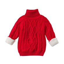 Suéter lindo de color liso para niños y niñas, lindo, grueso, informal, para otoño e invierno, mantiene el calor, tops de manga larga con cuello