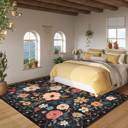 Tapis fleuri 5x7, à poils courts, antidérapant et lavable 1