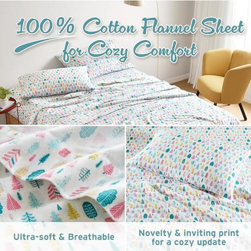 Σετ σεντόνια Cozy από 100% βαμβακερό φανελένιο ύφασμα, αναπνεύσιμο εορταστικό 1