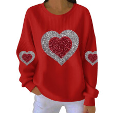 Naisten pitkähihainen valentinesydäncollegepaita ribbineuleella ja pitkähihaisella kauluksella