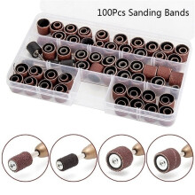 Set van 100 schuurbanden en -hulzen voor roterend gereedschap – compatibel met Dremel, nail art-, boor- en vijlmachines
