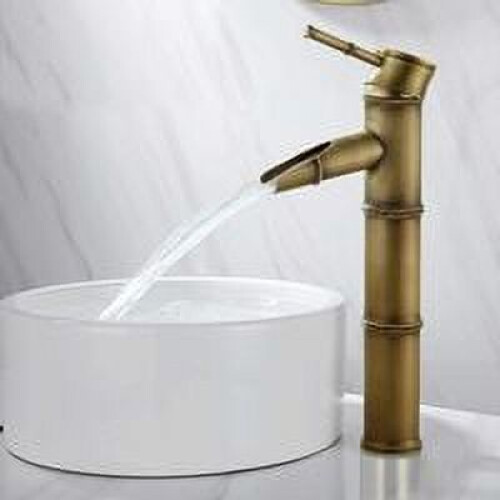 Bamboo-Shaped Basin Mixer with Brushed Brass Finish 1