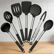 Conjunto de 7 utensílios de cozinha de silicone com aço inoxidável