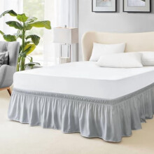 Bedrok met elastische rand, queensize, 38 cm, gedrapeerd, grijs.