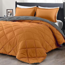 Queen Comforter Set Burnt Orange Grey 3-Piece