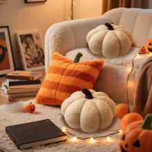 3D-Kürbis-Dekokissen für Halloween & Thanksgiving, Khaki Herbstdeko (35 cm, 1 Stück)