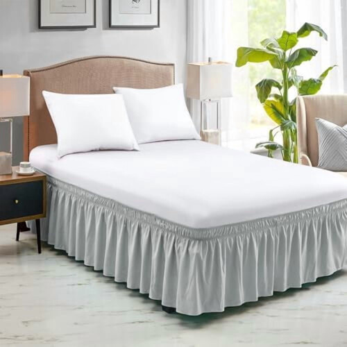 Bedrok met elastische rand, queensize, 38 cm, gedrapeerd, grijs. 1