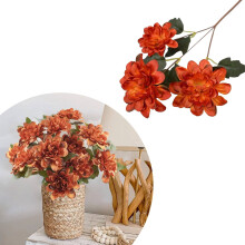 Chrysanthèmes artificiels orange avec tiges - Composition florale à 3 têtes