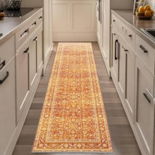 Tapis Vintage Orange 60x240 cm, lavable, antidérapant, en fausse laine à poils courts, doux et vieilli, idéal pour la cuisine, le couloir ou