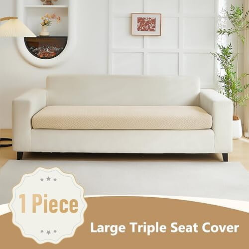 Stretch-Sofakissenbezug – Rosa-Beige, Großes Dreisitzer-Sofa 1