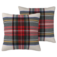 Geruite kussenhoezen 18x18 inch, linnenmix, set van 2