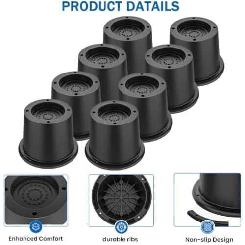 Elevadores de cama redondos de 5 cm (2 polegadas), resistentes, para elevar os pés de cadeiras, mesas e escrivaninhas (pacote com 8, pretos) 2