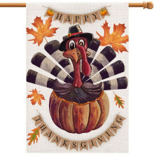 Gratulerer med Thanksgiving, kalkunhøstflagg, 28x40 tommer, vertikalt dobbeltsidig juteflagg, lønneblad, høstgresskar, hagedekorasjon DF105-28