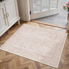 Pink 2x3 Entryway Rug – Machine Washable, Non-Slip, Vintage Distressed Floral Design for Kitchen, Bathroom, Bedroom & Office