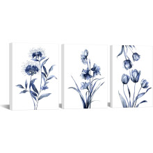 Leinwandbild mit blauen Blumen, 3-teiliges Set botanischer Drucke für Wohnzimmer, Schlafzimmer und Badezimmer, florale Bilder zur Heimdekoration, je