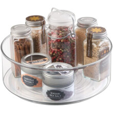Étagère de cuisine - Porte-épices pratique pour placard de cuisine - Étagère à épices rotative en plastique transparent avec rebord extra haut