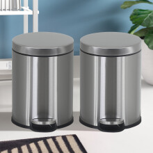 Cubo de basura de acero inoxidable de 6 litros con tapa, pedal y cesta extraíble – Paquete de 2, compatible con cocina, baño y oficina.