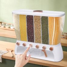 Dispensador de cereales para cocina, dispensador de alimentos secos de seis compartimentos con tolva para arroz.