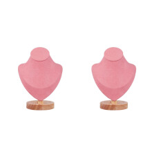 2 stk. halskædeholder stativ display stativ mannequin buste smykkeorganisator display holder med træbase til butik, event og messer lyserød
