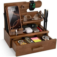 Wood Phone Docking Station with Drawer Desert Beige