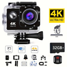 4K actionkamera med 32G-kort, WiFi 170 hjelmkamera med forhåndsopptak og fjernkontroll, sportskamerasett for nybegynnere, ideell gave til høytiden