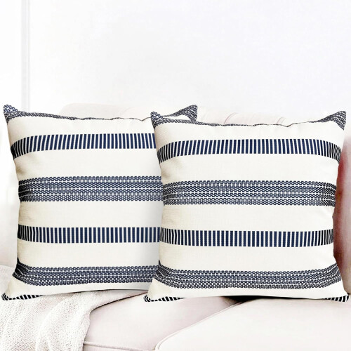 Conjunto de 2 capas de almofada de linho com bolinhas pretas, 45x45 cm (18x18 polegadas).