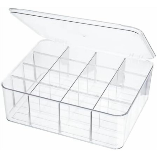 16-Compartment Clear Plastic Storage Box with Lid