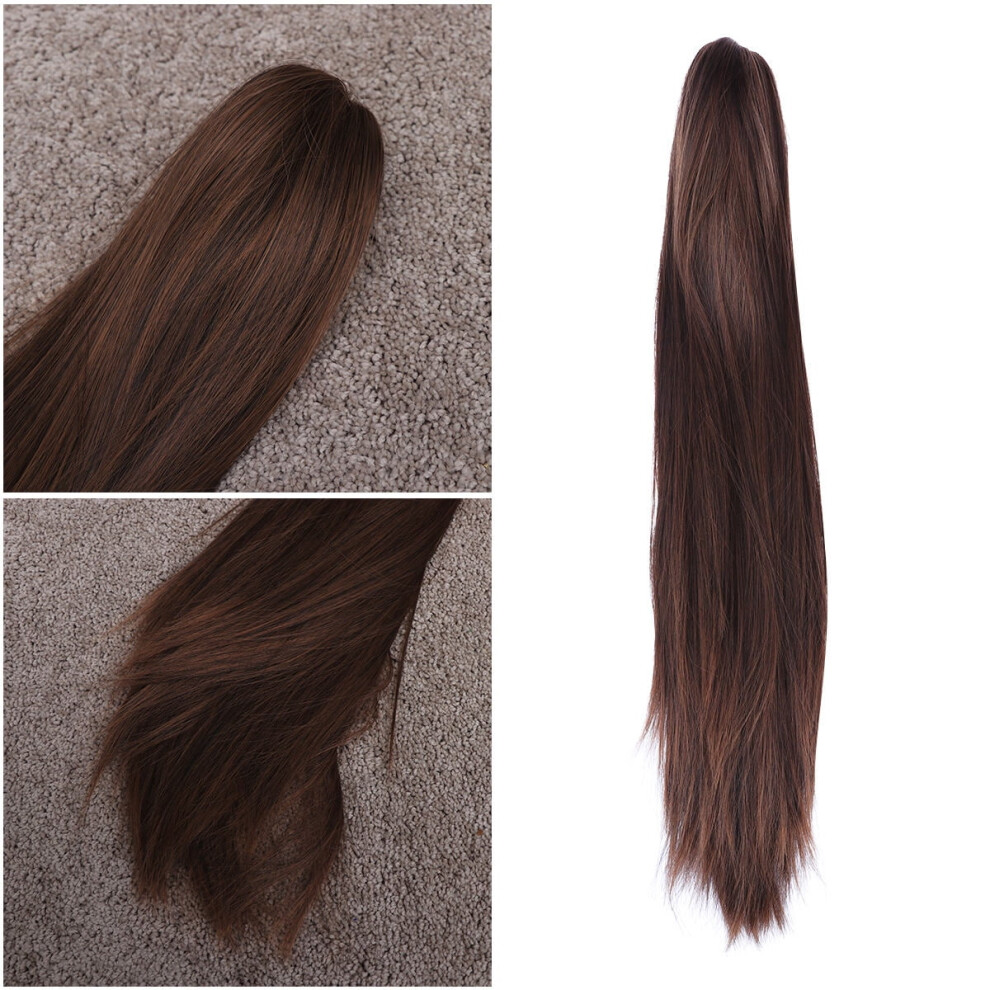 Unisex Brown Worgeous Long Straight Synthetic Hair Wig Jaws Clamp Ponytails Hair Extensions Ponytails Wig Hairpiece (Light )