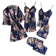 Damen-Pyjama-Sets, 5-teilig, Seidenpyjamas für Damen, süße Nachtwäsche, Loungewear, Satin-Pyjama-Sets für Damen, weiche Valentinstagsgeschenke