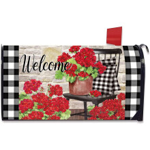 Brevlådeskydd med vårpelargon, 51 x 43 cm, magnetiskt rött blommigt buffelpläd – kompatibelt med vanliga brevlådor