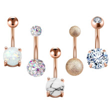 14G Navelring, Navelringar i kirurgiskt stål, Silverpiercingsmycken, 5 st
