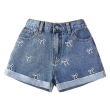 Mädchen Sommer Jeansshorts Lockere Mode Lässige dünne Jeansshorts Teenager Mädchen Elastischer Bund Gerades Bein Jeansshorts 9-10 Jahre