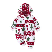 Bjutir Kleinkinder-Bodys für Jungen und Mädchen, Weihnachten, Winter, warm, langärmelig, Cartoon-Prints, Strampler mit Kapuze, Rot, Größe 12-18