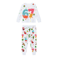Bijpassende kerstpyjama's voor het hele gezin, top met lange mouwen en feestelijke print, 2-delige nachtkleding, unisex, wit, maat 6Y, geschikt voor