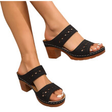 Comfortabele damessandalen, Damessandalen, Modieuze casual zomersandalen voor thuis, met sleehak en dikke antislipzool, zwart6