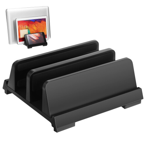 FRCOLOR Supporto verticale per laptop con doppio supporto, portatile, da scrivania, da viaggio, nero
