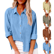 Women's Solid Button-Down Long Sleeve Dress Shirt Khaki XL
