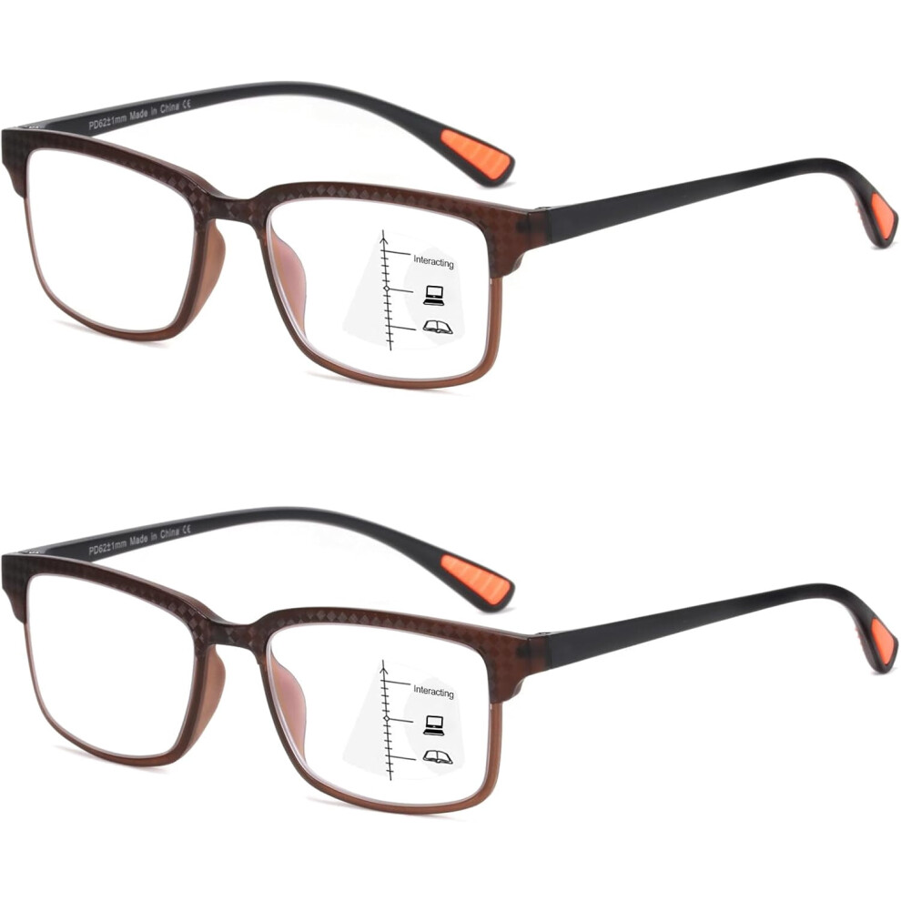 Blue/Light 2-Pack Progressive Multifocal Reading Glasses, Tr90 Frame, Blocking, Near-Range Computer Readers (C1, 2.50), Compatible With All Users